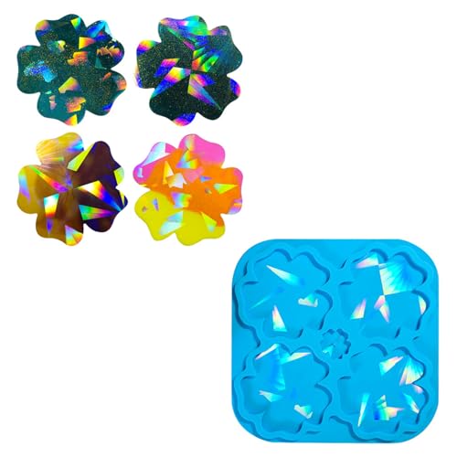 CHIZISX Untersetzerform,Holographische Blumenmuster Silikon-Untersetzerform Epoxidharz Blumenförmige Tassenmattenform Schmuckherstellungszubehör von CHIZISX