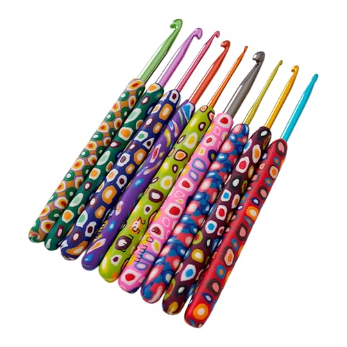 Häkelnadeln mit ergonomischem Griff, 2 mm - 6 mm, ergonomische Häkelnadeln, langer Griff, Haken für Anfänger, Hobbyisten, 9 Stück von CHIZISX