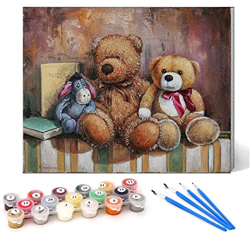 DIY Malen nach Zahlen Kinder für Erwachsene Anfänger Leinen Leinwand Acryl Anzahl Malerei Geschenke Teddybär Tier  Wandkunst Home Decoration 40x50cm Rahmenlos von CHKNUJY