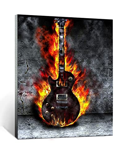 CHKNUJY DIY Malen nach Zahlen-Ölgemälde Geschenk für Erwachsene Kinder verrückte gitarre flammenmusik gitarre Malen Nach Zahlen Kits Wohnzimmer Schlafzimmer Wanddekoration 16 * 20inch(Rahmenlos) von CHKNUJY