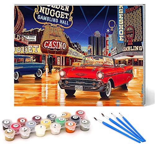 CHKNUJY Malen nach Zahlen Las Vegas Retro Oldtimer Kits für Anfänger Erwachsene DIY Art Decor Handgemalte Malerei nach Zahlen Kreatives Geschenk Home Decoration 16x20 Zoll rahmenlos von CHKNUJY