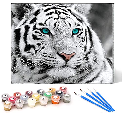 Malen nach Zahlen weißer Tiger  Kits für Anfänger Erwachsene DIY Art Decor Handgemalte Malerei nach Zahlen Kreatives Geschenk Home Decoration 16x20 Zoll rahmenlos von CHKNUJY