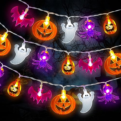 Halloween Deko Lichterkette, 20 LED Halloween Lichterkette mit Kürbis Geister Fledermaus Anhänger Spinne, 2 Modi LED Lichterkette Außen Halloween Deko für Halloween Innen und Außen Garten Festen Halloween Deko Lichterkette, 20 LED Halloween Lichterkette mit Kürbis Geister Fledermaus Anhänger Spinne, 2 Modi LED Lichterkette Außen Halloween Deko für Halloween Innen und Außen Garten Festen von CHMMY