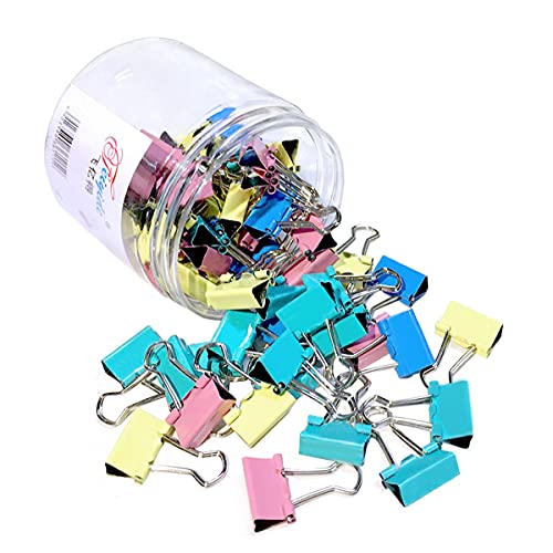 SyiXute 60 Stück Foldback Klammern,15mm Büroklammern,Mini Bunte Metall Binder Clips,Boxed Foldback Vielzweckklammern für Schule Büro und Zuhause,Zufällige Farbe von SyiXute