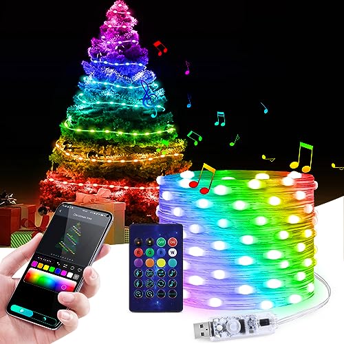 Adressierbar Lichterkette Außen, Mehrfarbig LED Lichterkette mit Bluetooth App Steuerung, Farbänderungen, Musik synchronisieren, IP65 Wasserdicht Lichterketten für Weihnachtsbaum (10M) von CHNMALITAI
