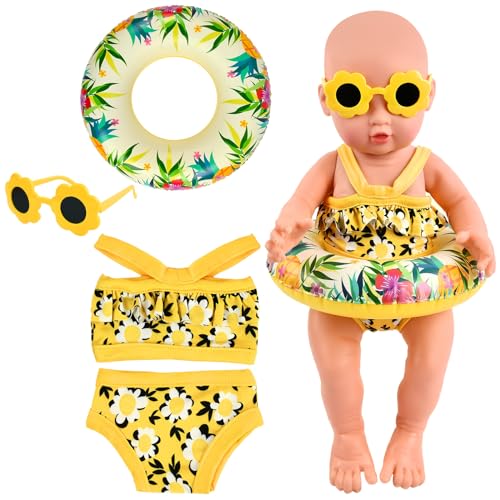 Schwimm-Set für Puppen, Puppenkleidung Sommer Puppenzubehör Kleidung Outfits für Baby Puppen Schwimmset für Puppen mit Badeanzug Schwimmring Sonnenbrille für 35-45 cm New Born Baby Puppen von CHONGQILAO