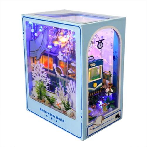 Miniaturhaus-Set zum Selbermachen, Buchecken-Kits für Erwachsene, Unterwasserwelt, Bücherregal-Dekoration, 3D-Holzpuzzle, Buchecke, Modellbausätze für Erwachsene (Unterwasserwelt) von CHOOYIH