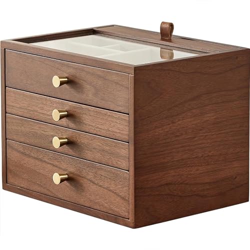 CHOSIN Schwarze Walnussholz-Schmuckschatulle für Damen, Holz-Schmuck-Organizer, 4-lagig, mit Glasdeckel und herausziehbarer Halsketten-Aufbewahrungsschicht, für Uhren, Halsketten, Ringe, Ohrringe CHOSIN Schwarze Walnussholz-Schmuckschatulle für Damen, Holz-Schmuck-Organizer, 4-lagig, mit Glasdeckel und herausziehbarer Halsketten-Aufbewahrungsschicht, für Uhren, Halsketten, Ringe, Ohrringe von CHOSIN