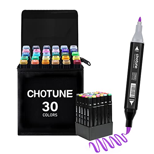 CHOTUNE Alkohol Marker Set, 30 Farben Weiche Bürste und Fein Doppelte Spitze Sketch Zeichenmarker, Einfaches Mischen zum Skizzieren und Illustrieren mit Schwarzer Handtasche und Basis CHOTUNE Alkohol Marker Set, 30 Farben Weiche Bürste und Fein Doppelte Spitze Sketch Zeichenmarker, Einfaches Mischen zum Skizzieren und Illustrieren mit Schwarzer Handtasche und Basis von CHOTUNE