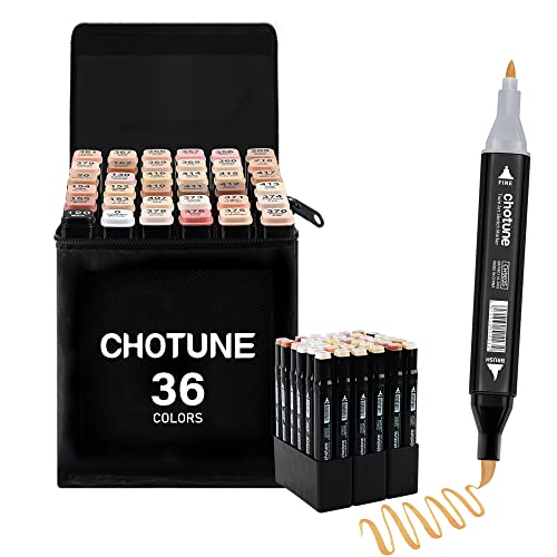 CHOTUNE Alkohol Marker Set, 36 Hauttöne Doppelte Spitze Weiche Bürste und Fein Sketch Zeichenmarker, Einfaches Mischen zum Skizzieren und Illustrieren mit Schwarzer Handtasche und Basis CHOTUNE Alkohol Marker Set, 36 Hauttöne Doppelte Spitze Weiche Bürste und Fein Sketch Zeichenmarker, Einfaches Mischen zum Skizzieren und Illustrieren mit Schwarzer Handtasche und Basis von CHOTUNE