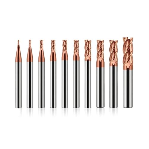 CHPGKGVNVT HRC55 1,0–8,0 mm, 10-teilig/Set, 4-schneidiger Fräser, Wolframstahl, Hartmetall-Nanobeschichtung for CNC-Flachfräser Fräseinsätze(1.5MM-10PCS) von CHPGKGVNVT