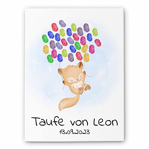 Leinwand Fingerabdruck Taufe Geburtstag Babyparty - Fingerabdrücke Gästebuch mit Namen & Wunschtext personalisiert! - tolle Fingerprint Idee für die Gäste - optional mit Stempelkessen & Stift von CHRISCK design