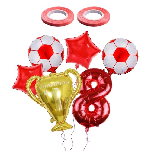CHROMACRAFT 1 Stück Nummer 8 Ballon, 2 Stück Sternballons, 2 Stück Fußballballons, 1 Stück Trophäenballon Und 2 Rollen Bänder, Fußballpartydekorationen, Kreatives Partyzubehör CHROMACRAFT 1 Stück Nummer 8 Ballon, 2 Stück Sternballons, 2 Stück Fußballballons, 1 Stück Trophäenballon Und 2 Rollen Bänder, Fußballpartydekorationen, Kreatives Partyzubehör von CHROMACRAFT