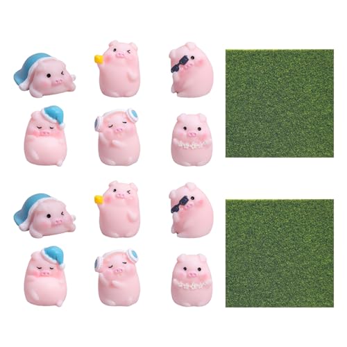 CHROMACRAFT 12 Cartoon-Schwein-Ornamente Und 1 Stück Simuliertes Moos, Kreatives Kunsthandwerk Aus Kunstharz, Heim-Desktop-Dekoration, Auto-Innendekoration CHROMACRAFT 12 Cartoon-Schwein-Ornamente Und 1 Stück Simuliertes Moos, Kreatives Kunsthandwerk Aus Kunstharz, Heim-Desktop-Dekoration, Auto-Innendekoration von CHROMACRAFT