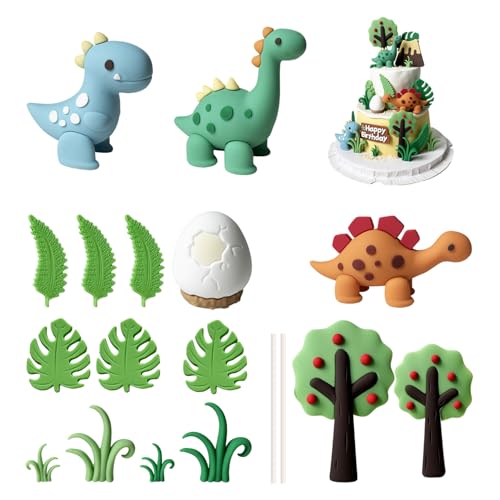 CHROMACRAFT 16 Stück Dinosaurier-Wald-Themenornamente, Kuchendekorationsornamente, Kinderkuchendekoration, Partyzubehör von CHROMACRAFT