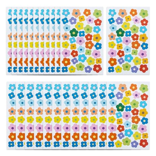 CHROMACRAFT 24 Blatt Bunte Blumenaufkleber, Mini-Blumenaufkleber, Selbstklebende Wasserfeste Aufkleber, Scrapbook-Aufkleber, Handyaufkleber, DIY-Dekorationsaufkleber von CHROMACRAFT