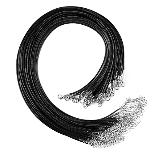 CHRORINE 30 Stück Halskettenkordeln, gewachste Halskettenkordeln mit Karabinerverschluss, Halskettenseil zur Schmuckherstellung, DIY-Armband, Halskette (Schwarz) von CHRORINE