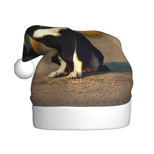 CHRYSM Festliche Weihnachtsmütze, langlebige Farbe, perfektes Accessoire für Urlaubspartys, Erwachsenengröße Hund unter Mond von CHRYSM