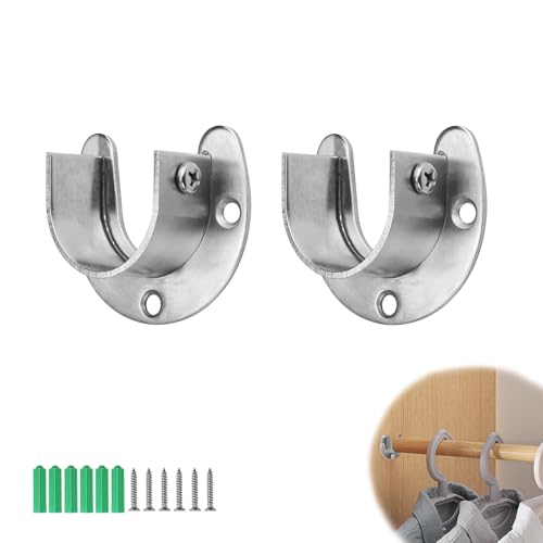 CHSEROK 2 Stück Gardinenstangen Halterung, 32mm Gardinenstange Halterung, Silbrig Rostfreie Stähle Kleiderstange Schrank, Gardinenstangenhalter von CHSEROK