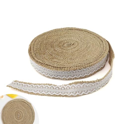 CHSEROK 20m Natürliche Jute Bänder, Juteband mit Spitze, Weiß Vintage Spitzenband, Dekoband Jute Geeignet für DIY Bastelarbeiten, Hochzeitsfeier Dekorationen, Heimdekorationen CHSEROK 20m Natürliche Jute Bänder, Juteband mit Spitze, Weiß Vintage Spitzenband, Dekoband Jute Geeignet für DIY Bastelarbeiten, Hochzeitsfeier Dekorationen, Heimdekorationen von CHSEROK