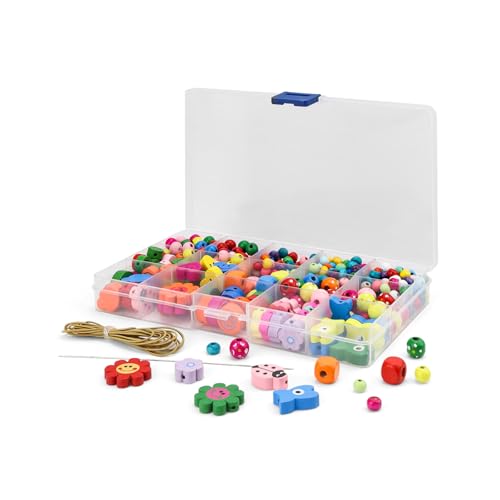 CHSEROK Bunte Perlen, 400 Pcs Bunte Perlen zum Auffädeln, Verschiedene Formen Perlen Bunt, Holzperlen zum Auffädeln Bastelperlen für Diy Armbänder, Schmuck und Dekorationen (Bunt) von CHSEROK