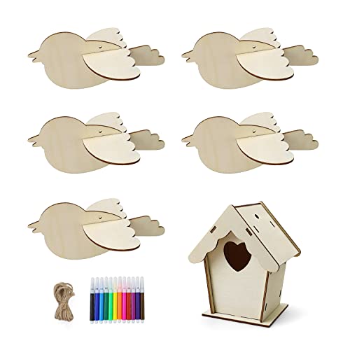 CHSEROK Kinder DIY Vogelhaus Bastelset, Holzbausatz Kinder, Vogelhaus Selber Bauen, Holz Basteln Kinder, Holz Zum Bemalen für Jungen und Mädchen ab 3 Jahren von CHSEROK