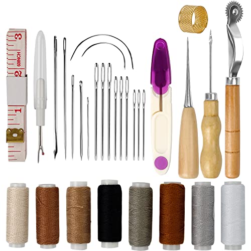 Leder Werkzeug, CHSEROK Leder Nähen Set, Lederwerkzeug, Werkzeugset für Lederhandwerk für Heimwerker-Näharbeiten und Handnähen von CHSEROK