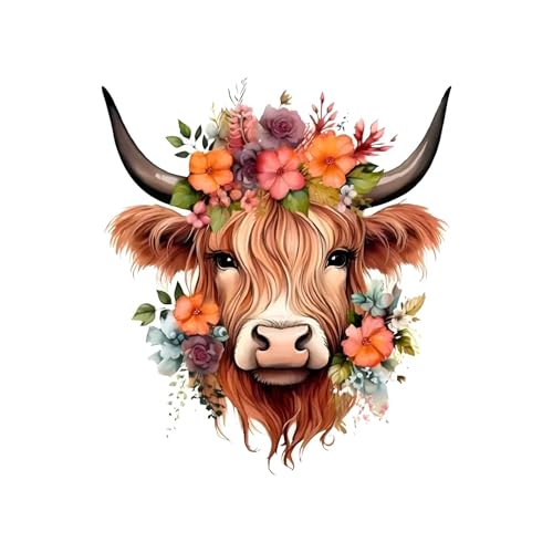 CHSLO 1 Stück Hübsche Blumen Highland Kuh Kreative Vinyl Wasserdichte Aufkleber Aufkleber Aufkleber Für Auto Laptop Wand Fenster Stoßstange Aufkleber von CHSLO