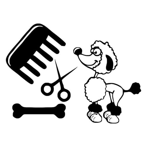 CHSLO Autoaufkleber 18,3 * 13,6 CM Pudel Hund lustige Auto Aufkleber Kamm Schere und Knochen kreative Cartoon Aufkleber von CHSLO