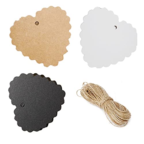 CHSYOO 300x Kraftpapieranhänger, braune, weiße und schwarze Geschenkanhänger, 6,5X6CM Herz-Lesezeichen-Karte und 10M natürliches Juteseil für Hochzeit, Weihnachten, Party-DIY-Dekoration CHSYOO 300x Kraftpapieranhänger, braune, weiße und schwarze Geschenkanhänger, 6,5X6CM Herz-Lesezeichen-Karte und 10M natürliches Juteseil für Hochzeit, Weihnachten, Party-DIY-Dekoration von CHSYOO