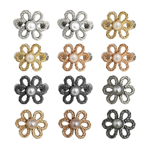 12 Stück Blumen-Taillenknöpfe, Nagelfreie Taillenknöpfe, Nähknöpfe, Taillenknopfknöpfe, Verstellbare Taillenknöpfe, Feste Hosenklammern Und Hosenkopfspanner von CHSZSH