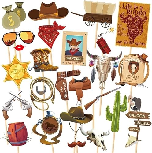 25 Stück Cowboy-Foto-Requisiten, 1 Satz Cowboy-Flaggen, Herren-Cowboy-Stil, Cowboy-Party-Themen-Requisiten, Handheld-Foto-Requisiten, Party-Dekorationen 25 Stück Cowboy-Foto-Requisiten, 1 Satz Cowboy-Flaggen, Herren-Cowboy-Stil, Cowboy-Party-Themen-Requisiten, Handheld-Foto-Requisiten, Party-Dekorationen von CHSZSH