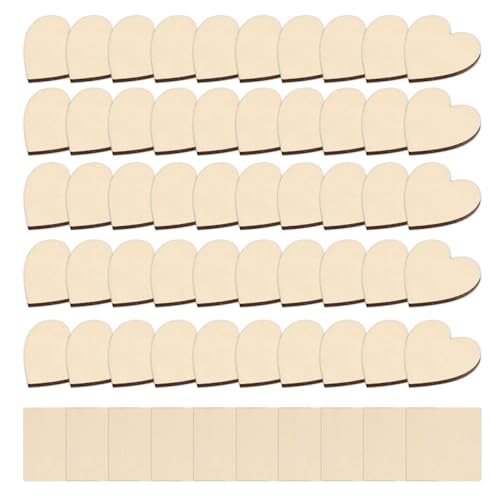 50 Stück Herzförmige Holzstücke, 10 Stück Quadratische Holzstücke, Diy-Rohlingsholzstücke, Mahagonistücke, Rohlingsherzförmige Anhänger, Holzstücke Zum Schnitzen Und Bemalen von CHSZSH