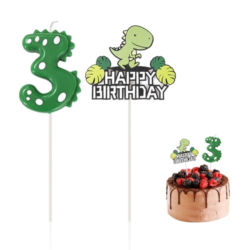 CHSZSH 1 Kerze Zum 3. Geburtstag, Dinosaurier-Kucheneinsatz, Kuchendekorationskerze, Grüne Kerze CHSZSH 1 Kerze Zum 3. Geburtstag, Dinosaurier-Kucheneinsatz, Kuchendekorationskerze, Grüne Kerze von CHSZSH