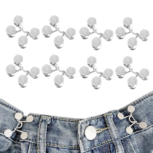 CHUANFU 8 Stück Hosenbund Enger Machen, Verstellbare Hosen Enger Machen Clip, Abnehmbarer Hosen Verkleinern Clip, Wiederverwendbar, Nagelfreie Taillenschnalle, für Jeans Damen Rock (Silber) von CHUANFU