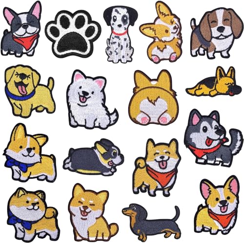 17 Stück Patches Abzeichen Zum Aufbügeln，Welpe Aufnäher zum Aufbügeln，für T-Shirt,Jeans,Rucksack,Mützen. von CHUANGOU