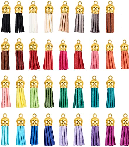 56 Stück Leder Quaste ， Quaste Leder Anhänger mit Goldkappe Kleine Quaste ， Für Tasche Schmuck Handwerk Kettenriemen DIY Zubehör Dekoration. von CHUANGOU