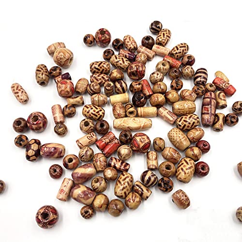 CHUANGOU 100 Stück Holzperlen für Handwerk, bemalte Perlen für Armbänder zum Basteln, verschiedene Größen und Texturen gemischt von CHUANGOU