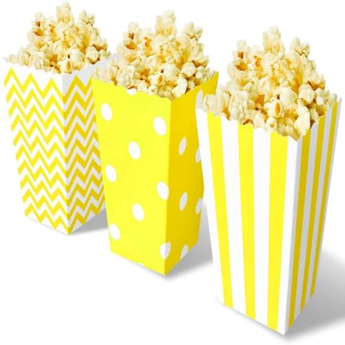 CHUANGOU 18 Pack Popcorn Trays, Popcorn Bags, Striped Popcorn Buckets,Polka Dot Party Boxes，Ripple Candy Boxes（Gelb） von CHUANGOU