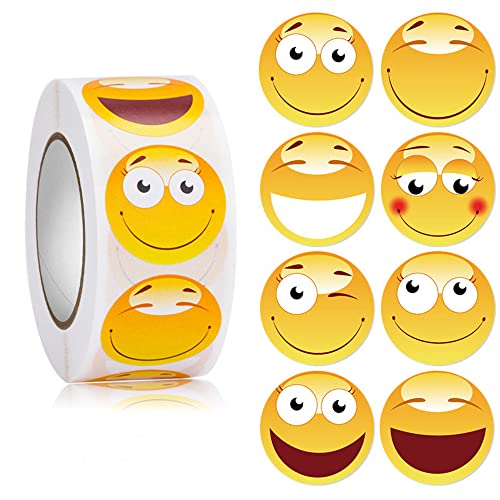 CHUANGOU Orangext 500pcs / Rolle Smiley Aufkleber Rollen Aufkleber Glückliches Gesicht Smiley Aufkleber gelbe Smiley-Aufkleber, 2,5 cm / 1 Zoll von CHUANGOU