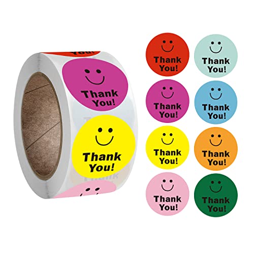 CHUANGOU Orangext 500pcs Smile Face Thank You Aufkleber Etiketten für Smiley Gesicht Verpackung Tüten Box Geschenke Siegelaufkleber von CHUANGOU
