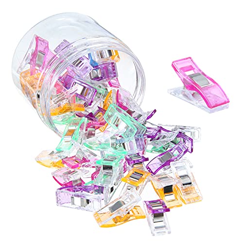 CHUANGOU Pack of 50 Sewing Clips Multi-Purpose Nähen Clips for Sewing, Quilting, Crocheting, Crafting and Knitting,Verpackt in Einer transparenten Kunststoffbox, Assorted Colours von CHUANGOU