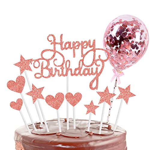 Kuchendeko Sterne Cake Topper Happy Birthday Cake Topper Konfetti Ballon Kuchen Topper für Geburtstag Torten Deko (Rosegold) von CHUANGOU