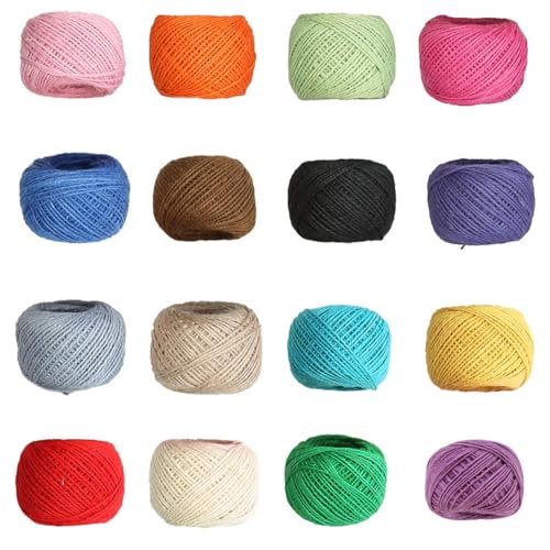Pack of 16 Natural String, Colourful Jute Fibre Cord, Natural Jute Rope Cord Set, Craft Cord,30m von CHUANGOU