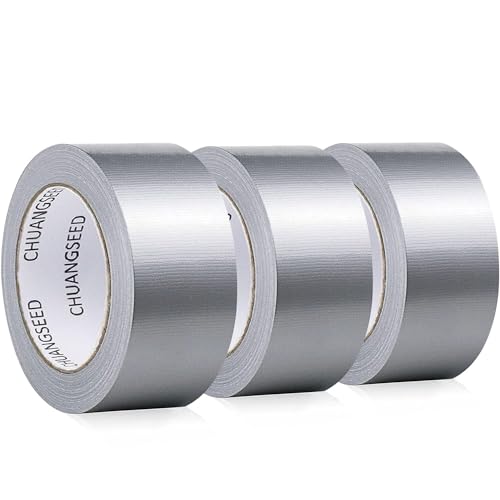 CHUANGSEED 3Rollen Gewebeband/Panzerband Silber 27.4m x 50mm - Grau -Gewebeband Klebeband Silber Panzertape Gewebeklebeband Innen und Außen Wasserfest (Silber 3 Rollen) von CHUANGSEED