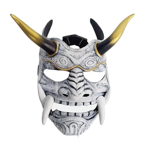 CHUANYGU Rote Hannya Oni Maske Japanischer Dämon Cosplay, Latex Noh Theater Maske mit Zähnen für Halloween & Performance von CHUANYGU