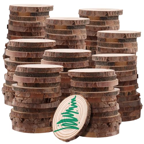 CHUENKUK 200 Stück Holzscheiben 4-5 cm, Baumscheiben Klein, Naturholzscheiben Holzkreise zum Basteln, Deko von CHUENKUK