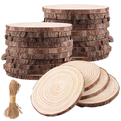 CHUENKUK 24 Stück Holzscheiben 14-16 cm, Baumscheiben mit Juteschnur, Holzkreise Naturholzscheiben für DIY, Deko CHUENKUK 24 Stück Holzscheiben 14-16 cm, Baumscheiben mit Juteschnur, Holzkreise Naturholzscheiben für DIY, Deko von CHUENKUK