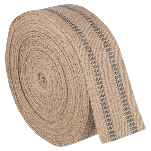 CHUENKUK Jute Gurtband 9 cm x 30 m, Jute Gurt mit Schwarzer Streifen, Juteband zum Basteln für DIY Handwerk, Deko von CHUENKUK