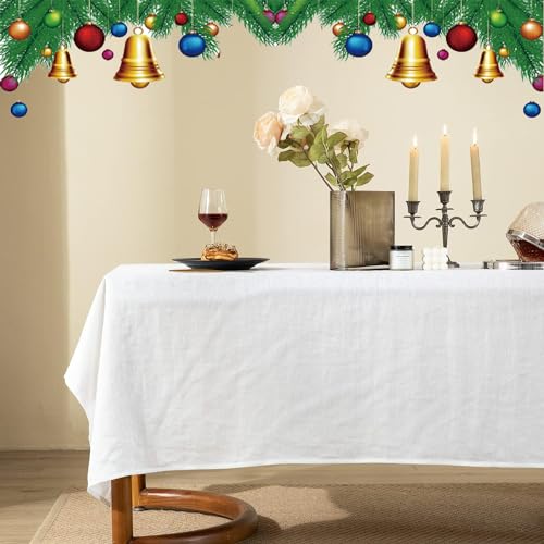 CHUFFED Tischdecke Leinen aus 100% Natur Flachs, Waschbar Küche Esstisch Dekoration für drinnen und draußen, Weihnachten Tag Urlaub Party Dekor Tischdecken (Weiß, 140 × 250cm) von CHUFFED